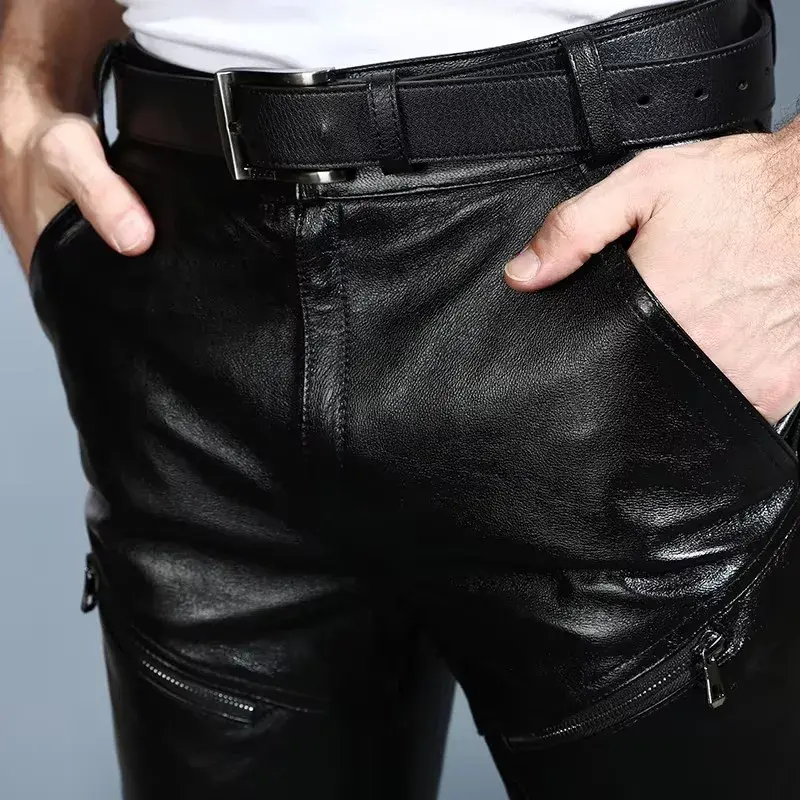 Thumbnail: Youth Men's Genuine Leather Pants With Fleece