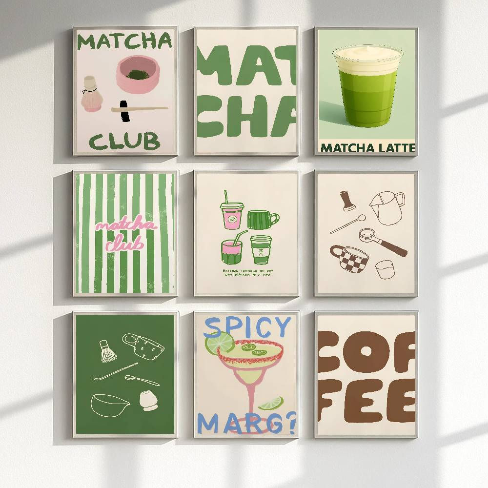 Trendy Minimalism Cafe Matcha Latte Poster Stickers Living Room Bedroom Entrance