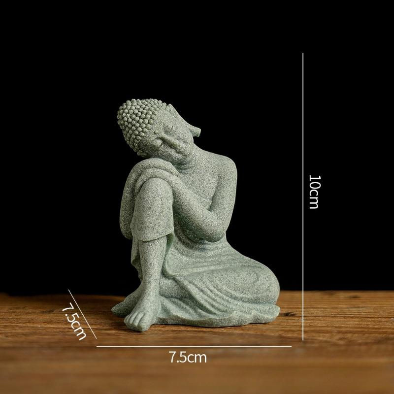 Thumbnail: 【ZYAA-1】1Pcs Mini Buddhism Figurine Desk Decor Home Zen Statue Green Sandsto