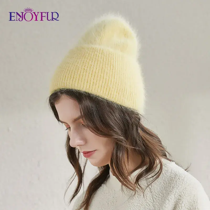 Thumbnail: ENJOYFUR Winter Hats for Women Warm Long Rabbit Fur