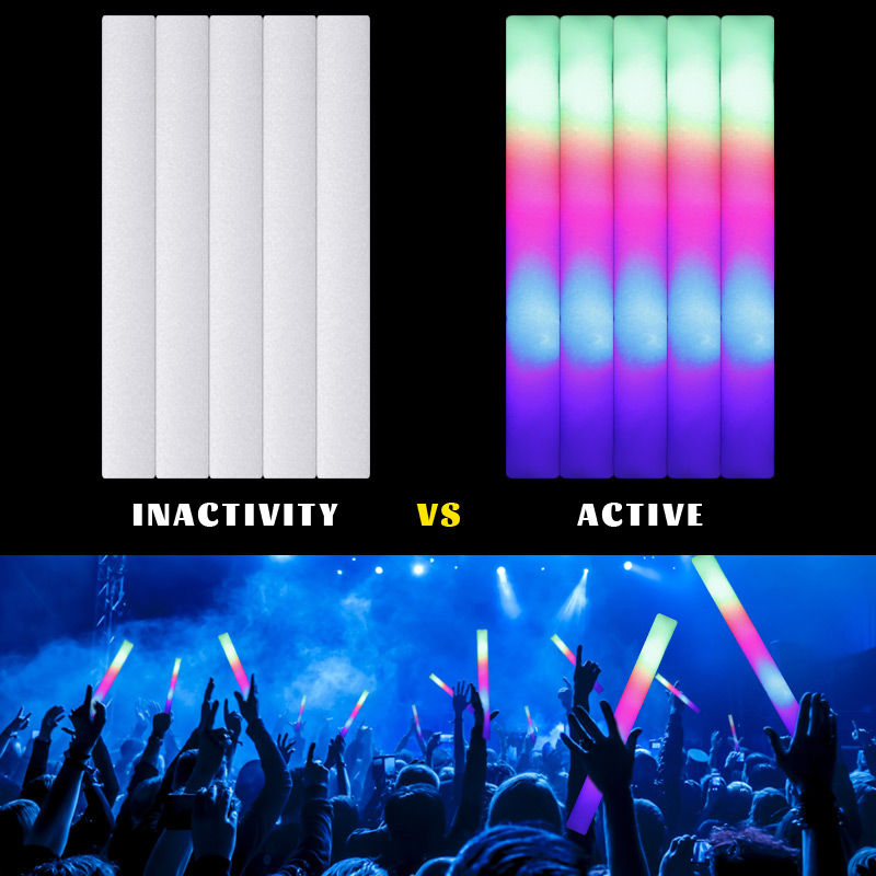 Thumbnail: 15/30Pcs LED Glow Sticks Bulk Colorful RGB Glow Foam Stick Cheer Tube Dark Light