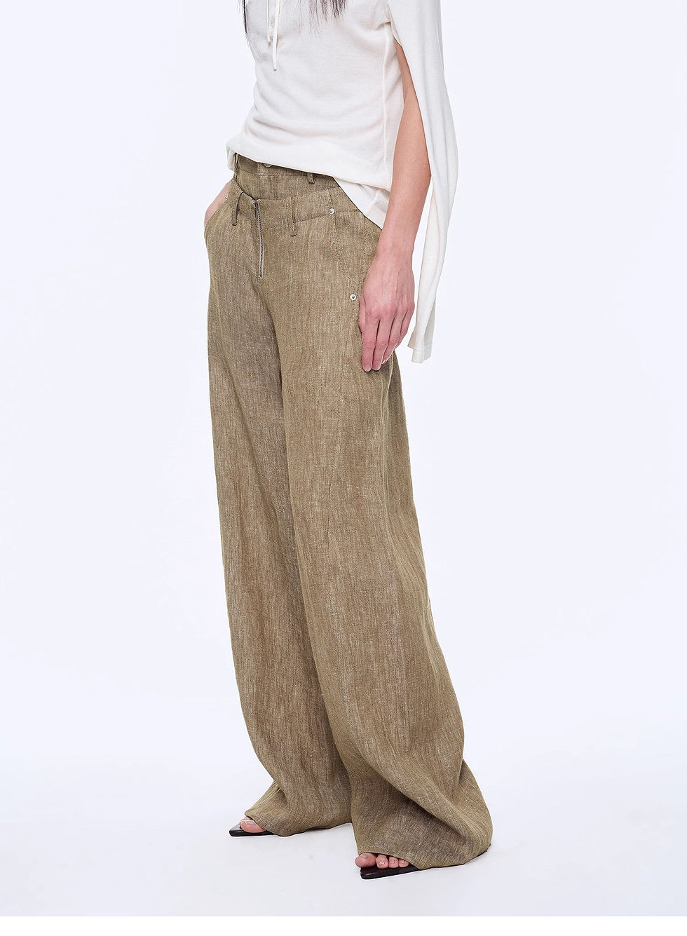 Thumbnail: Fireladyfur Women's Stand-Up Silhouette Double Waist Linen Trousers