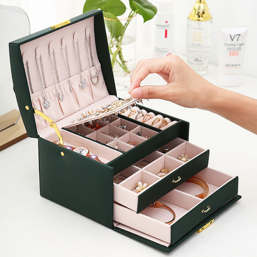 Thumbnail: 1PC, lock arch three-layer jewelry box, suitable for all kinds of jewelry storag