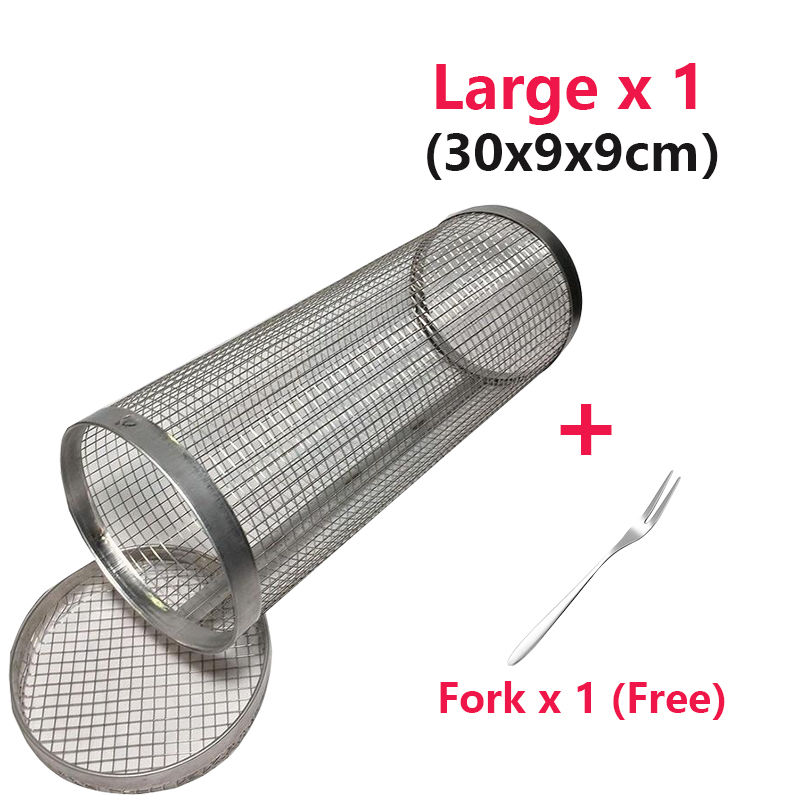 Thumbnail: 1-4pcs Rolling Grilling Basket Stainless Steel BBQ Grill Basket Mesh Portable Ou