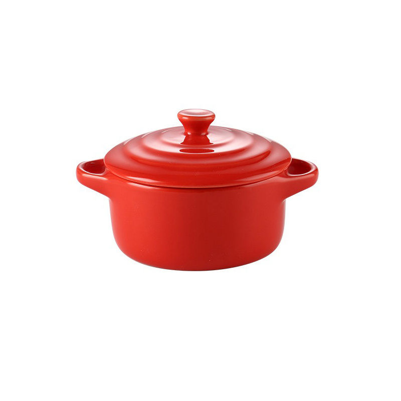 Thumbnail: Ceramic Double Ear Bowl Mini Ceramic Glazed Baking Bowl with Lid Breskfast Steam