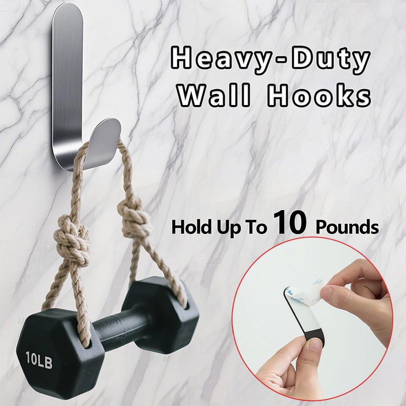 Thumbnail: 2/10pcs Adhesive Hooks Metal Stainless Steel Wall Hooks Hardware Multi-Purpose H