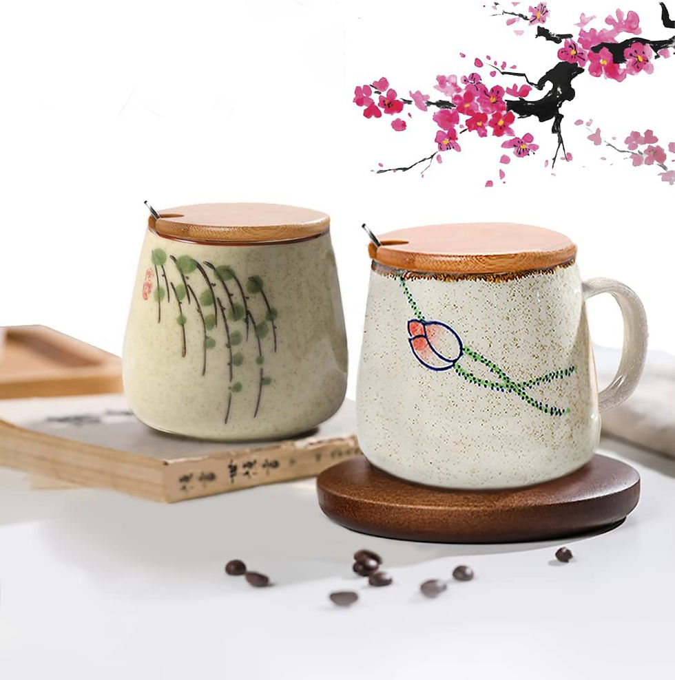 Thumbnail: 350ml Japanese Retro Ceramic Coffee Mug With Lid And Spoon Milk Breakfast Cups H