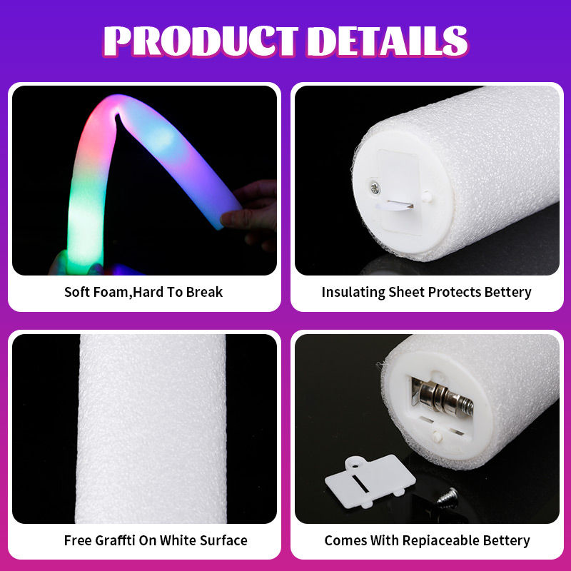 Thumbnail: 15/30Pcs LED Glow Sticks Bulk Colorful RGB Glow Foam Stick Cheer Tube Dark Light