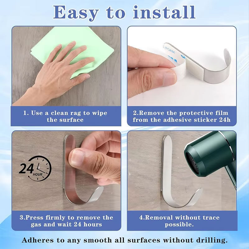 Thumbnail: 2/10pcs Adhesive Hooks Metal Stainless Steel Wall Hooks Hardware Multi-Purpose H