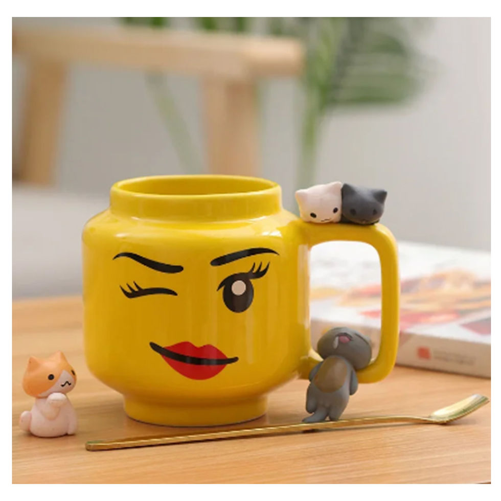 Thumbnail: Cartoon Ceramic Mug Cup 250ML with Cute Impish Expression Figure Head Pattern Co