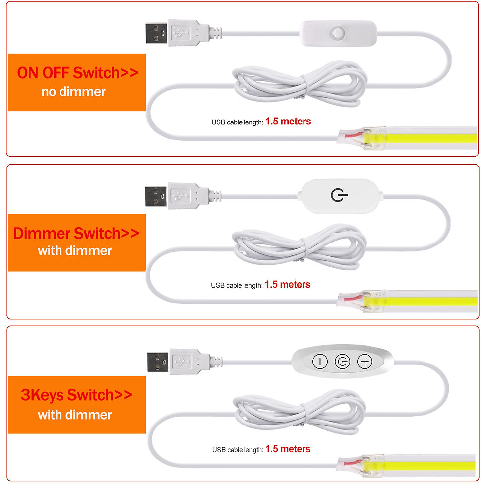Thumbnail: Dimmable COB LED Strip Light 5V USB Flexible LED Tape with ON OFF Switch 320LEDs