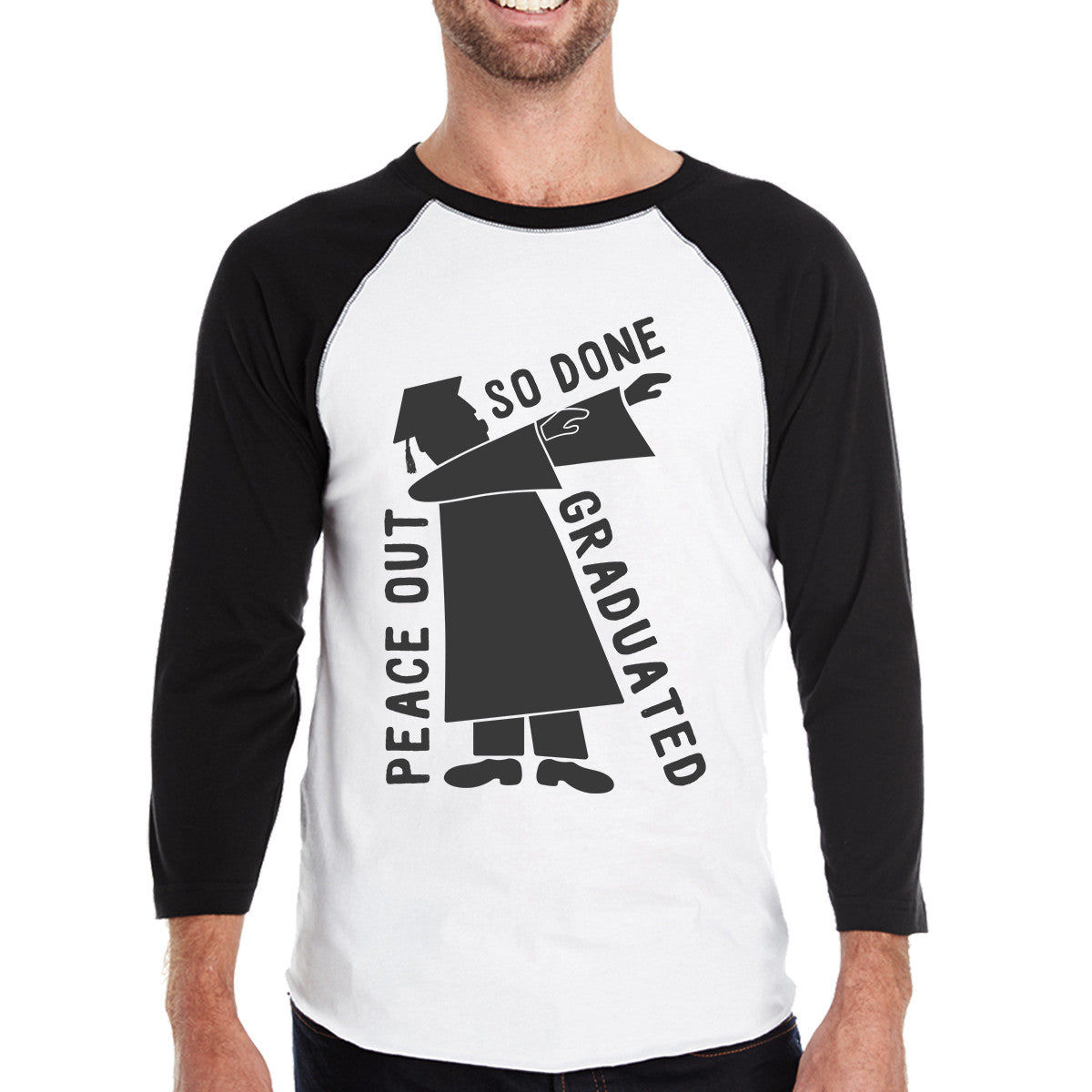 Graduated Dab Dance Mens Black and White Baseball Shirt