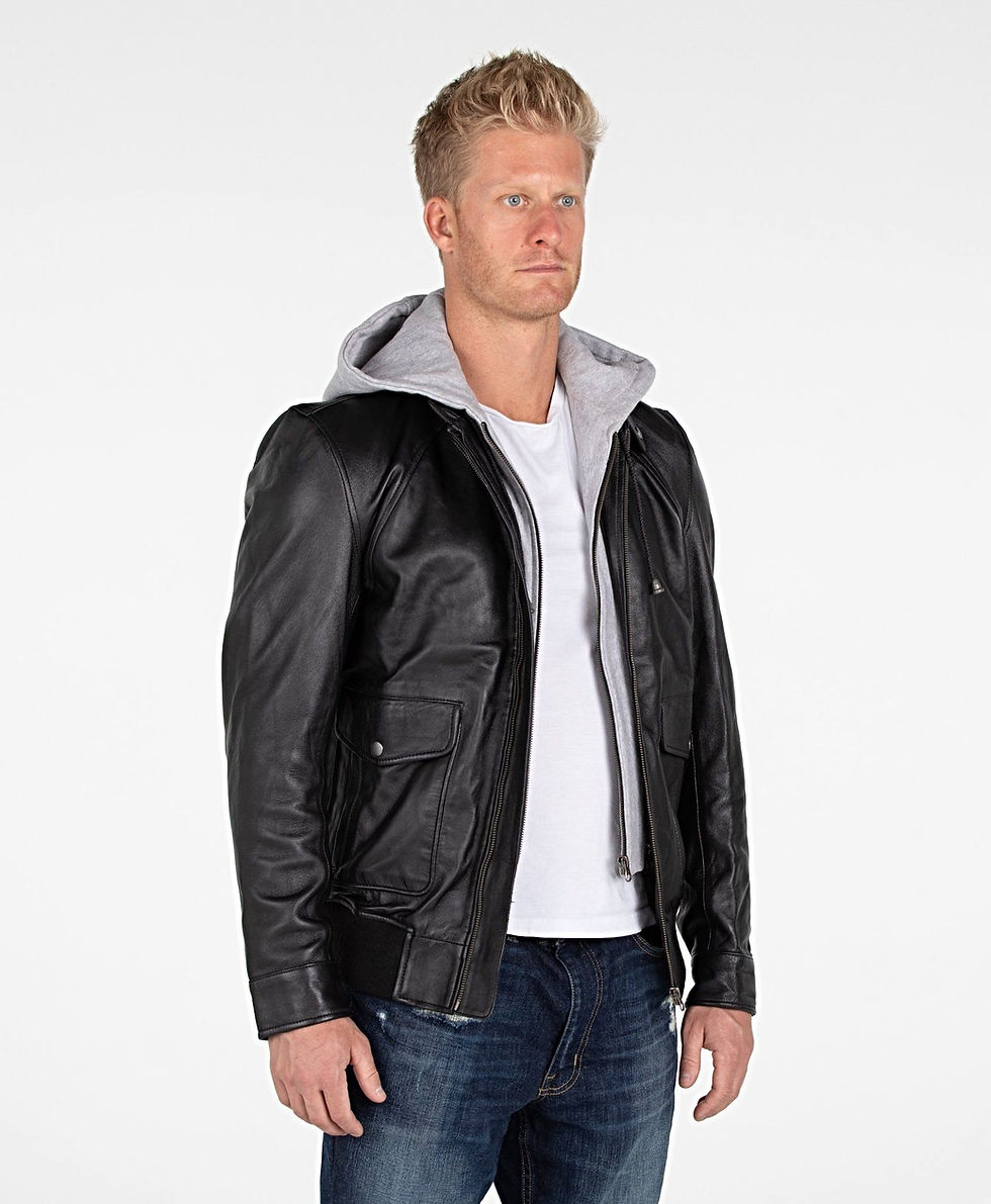 Thumbnail: Men's Lambskin Hooded Leather Bomber Jacket