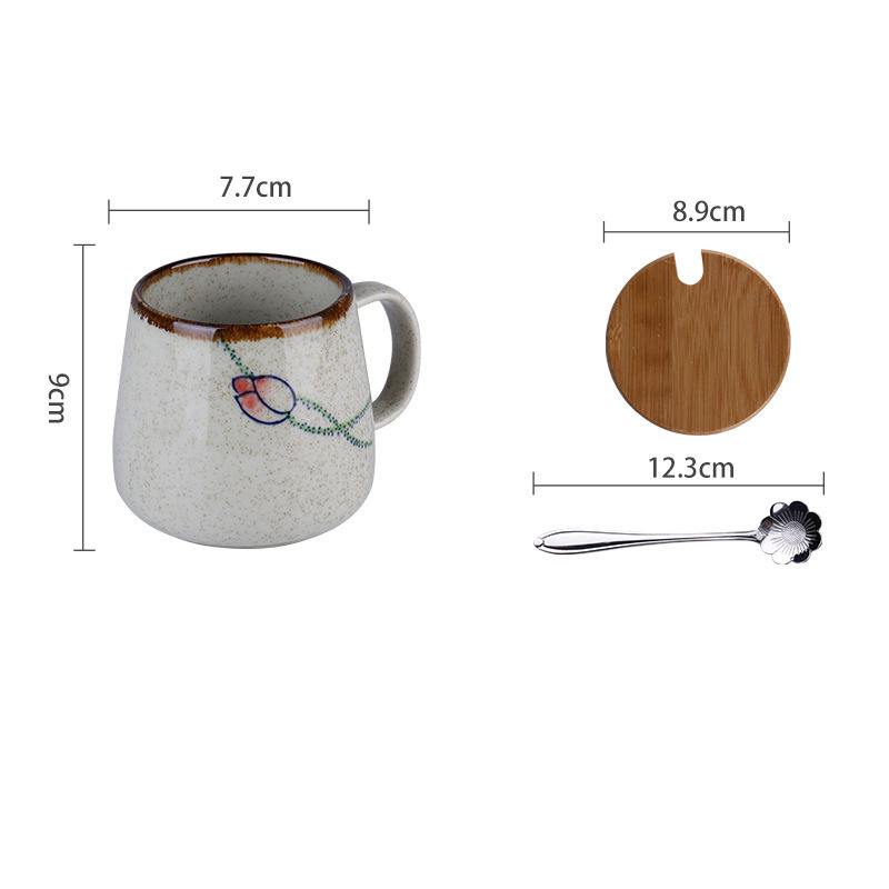 Thumbnail: 350ml Japanese Retro Ceramic Coffee Mug With Lid And Spoon Milk Breakfast Cups H