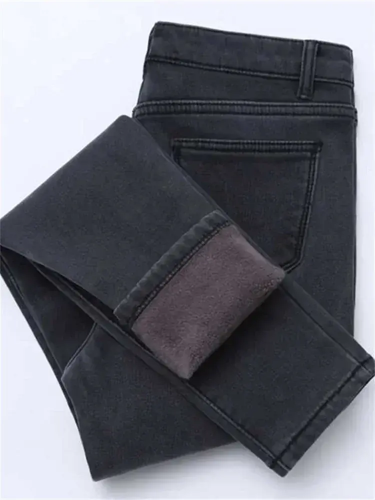 Thumbnail: Jeans Women Gold Fleeces Inside Thickening Denim Pants