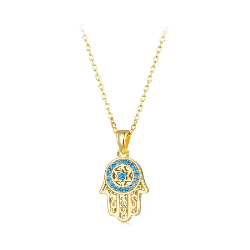 Thumbnail: BAMOER Genuine 925 Sterling Silver Fatima's Guarding Hand Pendant Necklace