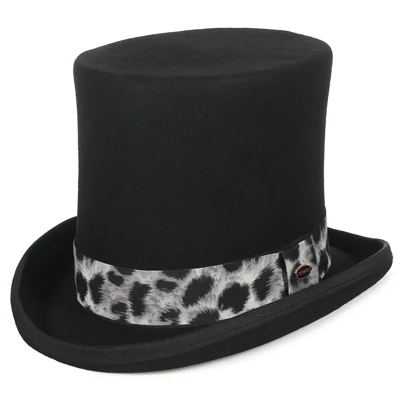 Thumbnail: GEMVIE 17cm 100% Wool Felt Beaver High Top Hat