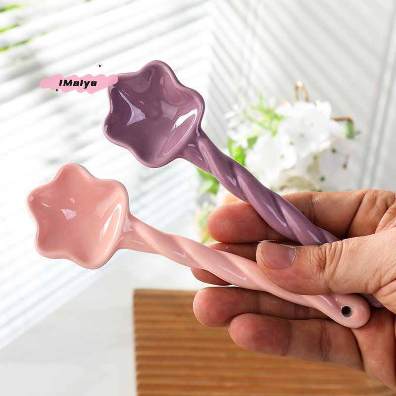 Thumbnail: 1Pc Ceramic Star Shaped Spoon Cute Twisted Long Handled Coffee Stirring Spoon wi