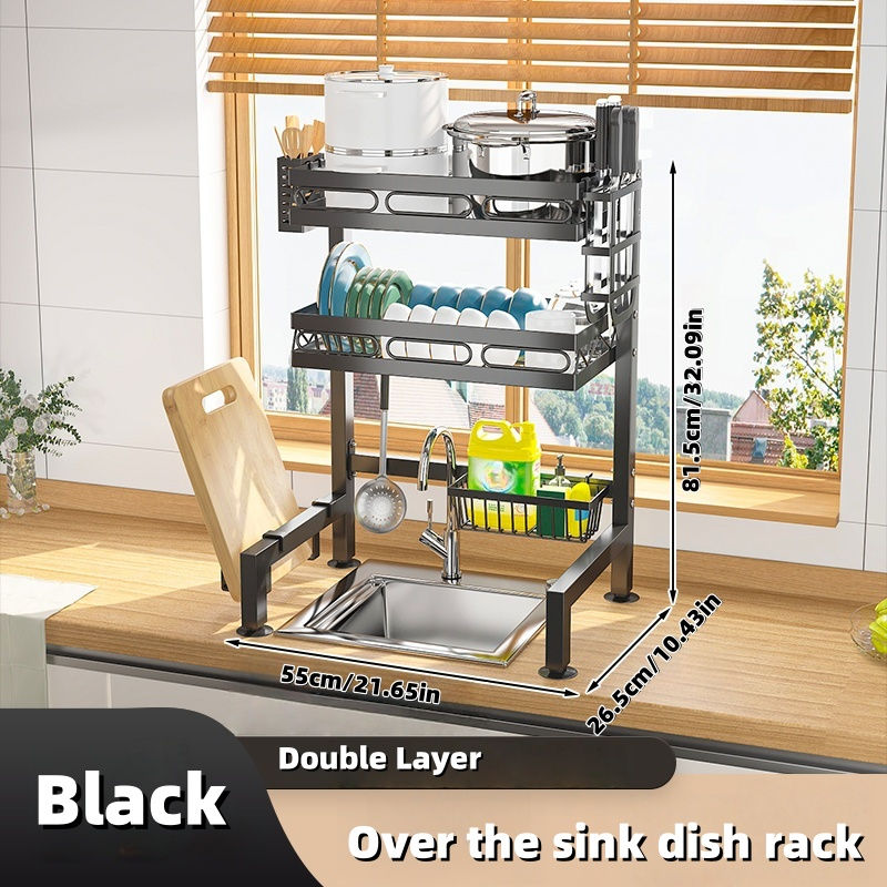Thumbnail: 1PC Over-the-Sink Dish Drying Rack with Utensil Holder Sponge Holder And Hooks K