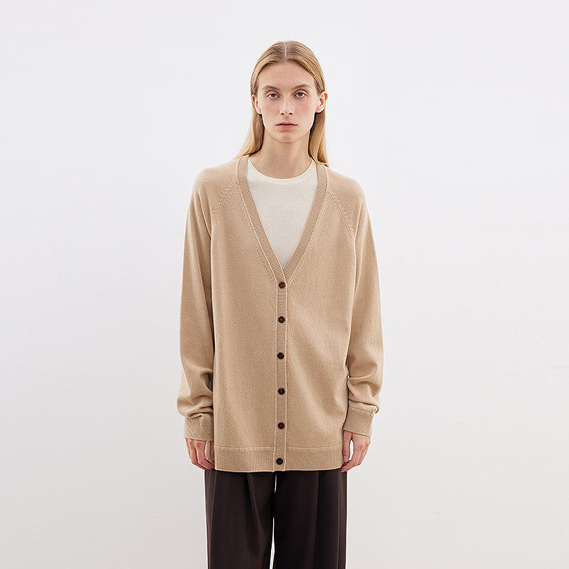 Thumbnail: Australian Merino Wool Loose V-Neck Wool Knitted Cardigan