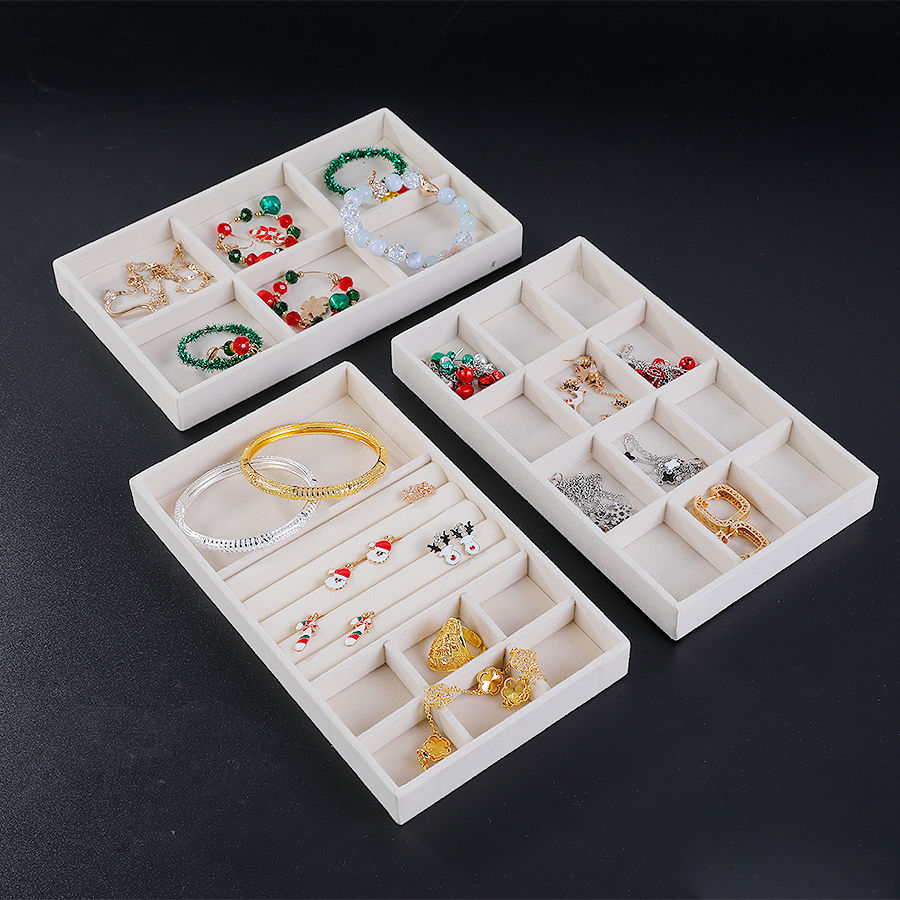 Thumbnail: 1PC, Flocking Jewelry Box Jewelry Tray, Color: Beige