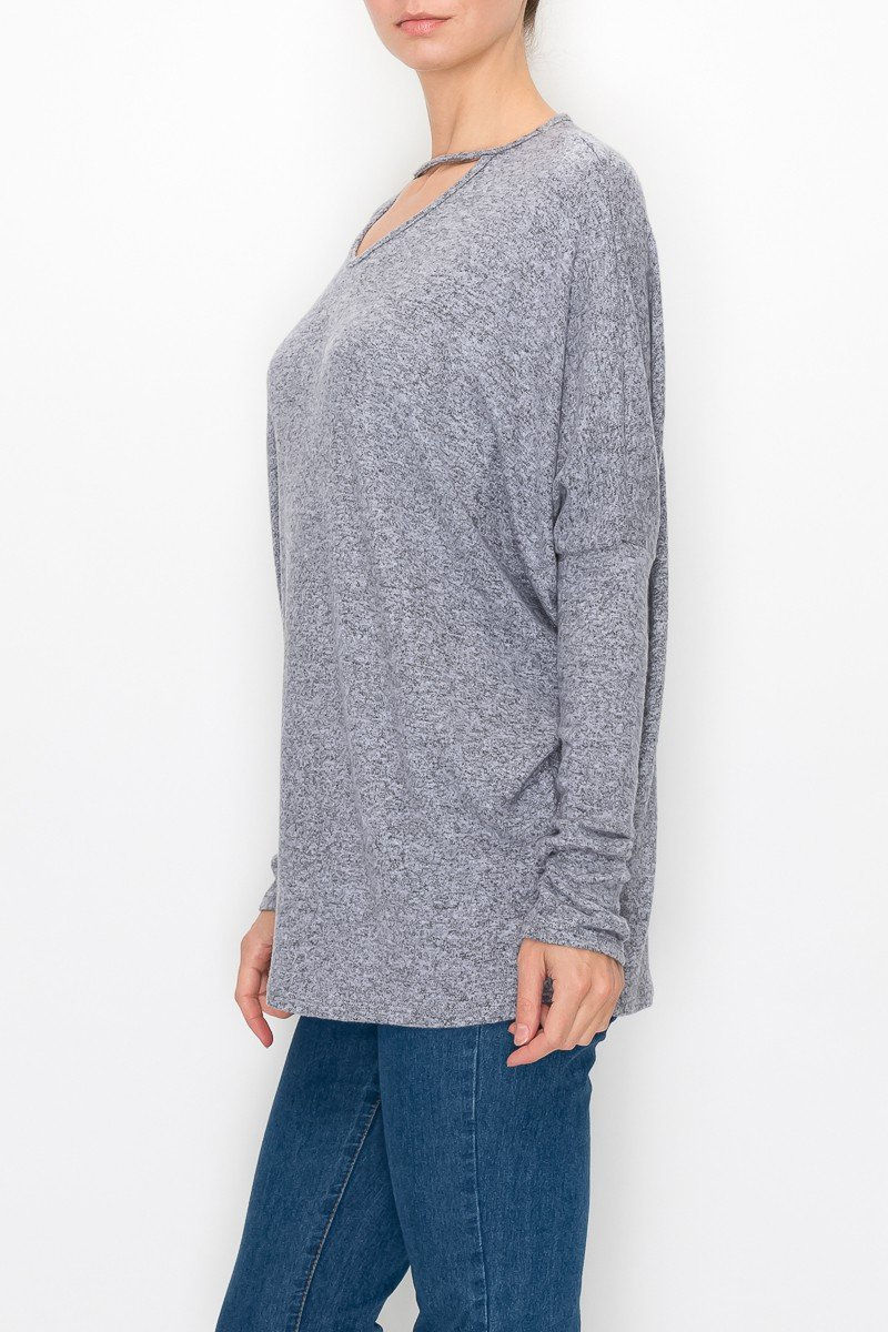 Thumbnail: Cutout Front Long Sleeve Top - Grey