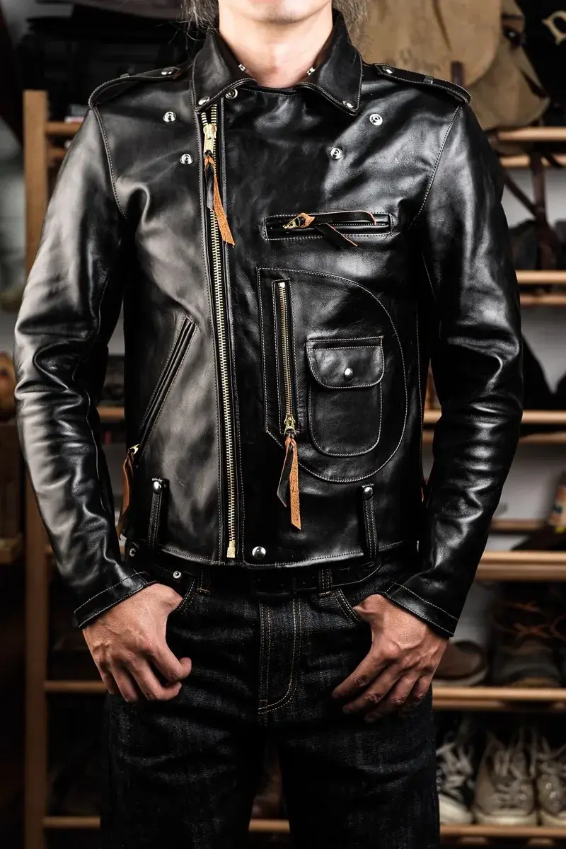 Thumbnail: Luxury Batik Cowhide Motor Rider Style Jacket