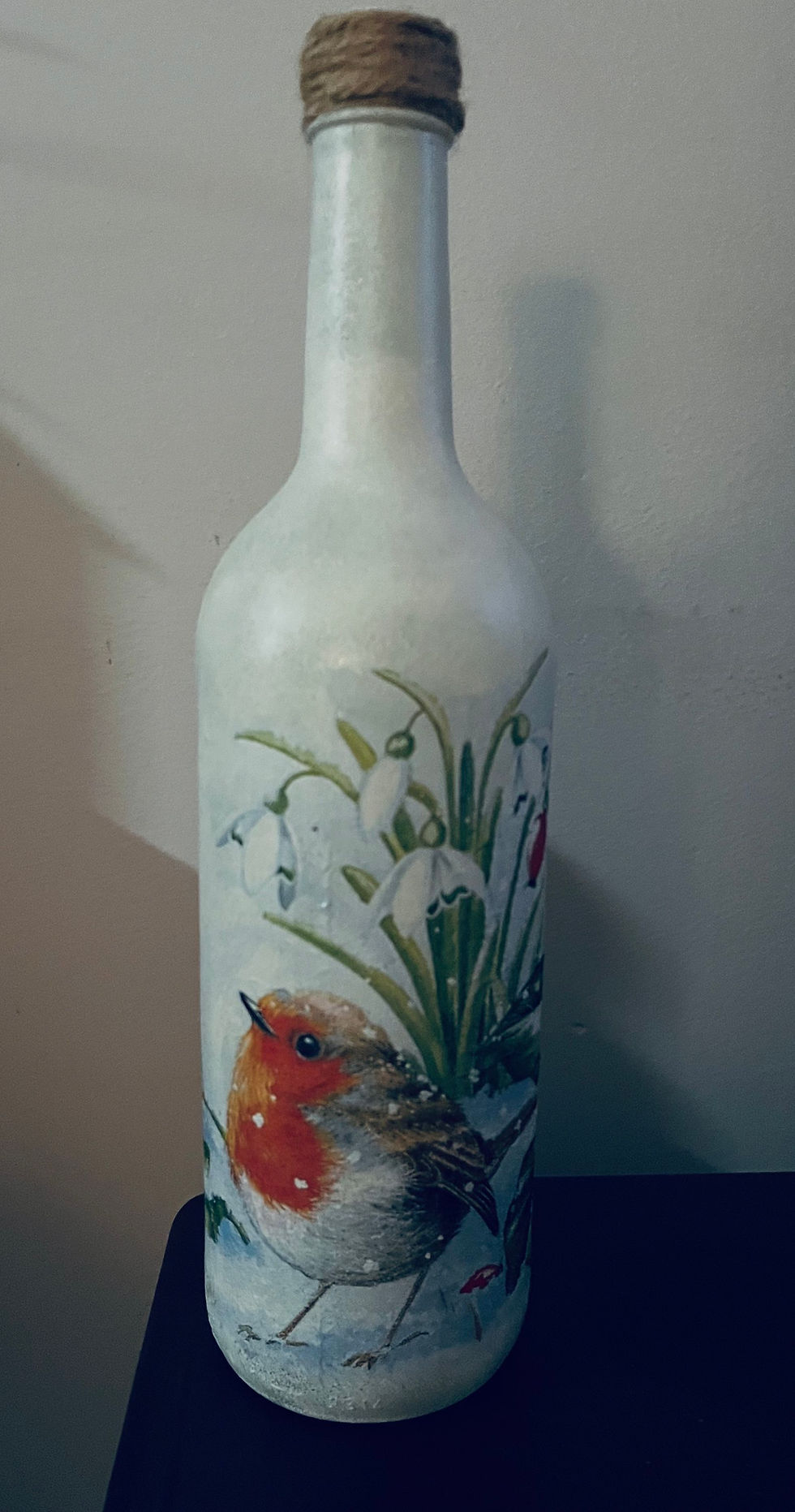 Thumbnail: Decoupage light up Robin bottle