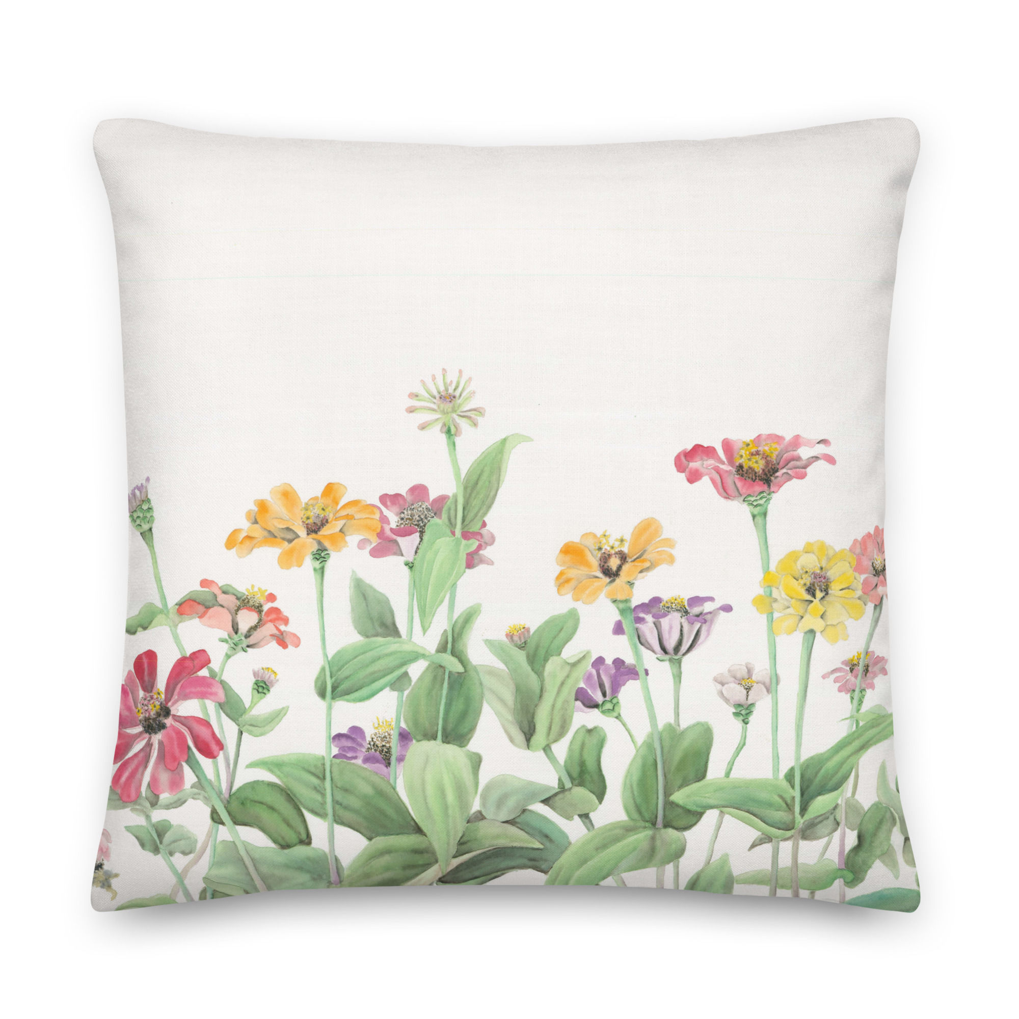Zinnias Watercolor Pillow | Botanical Art Decor