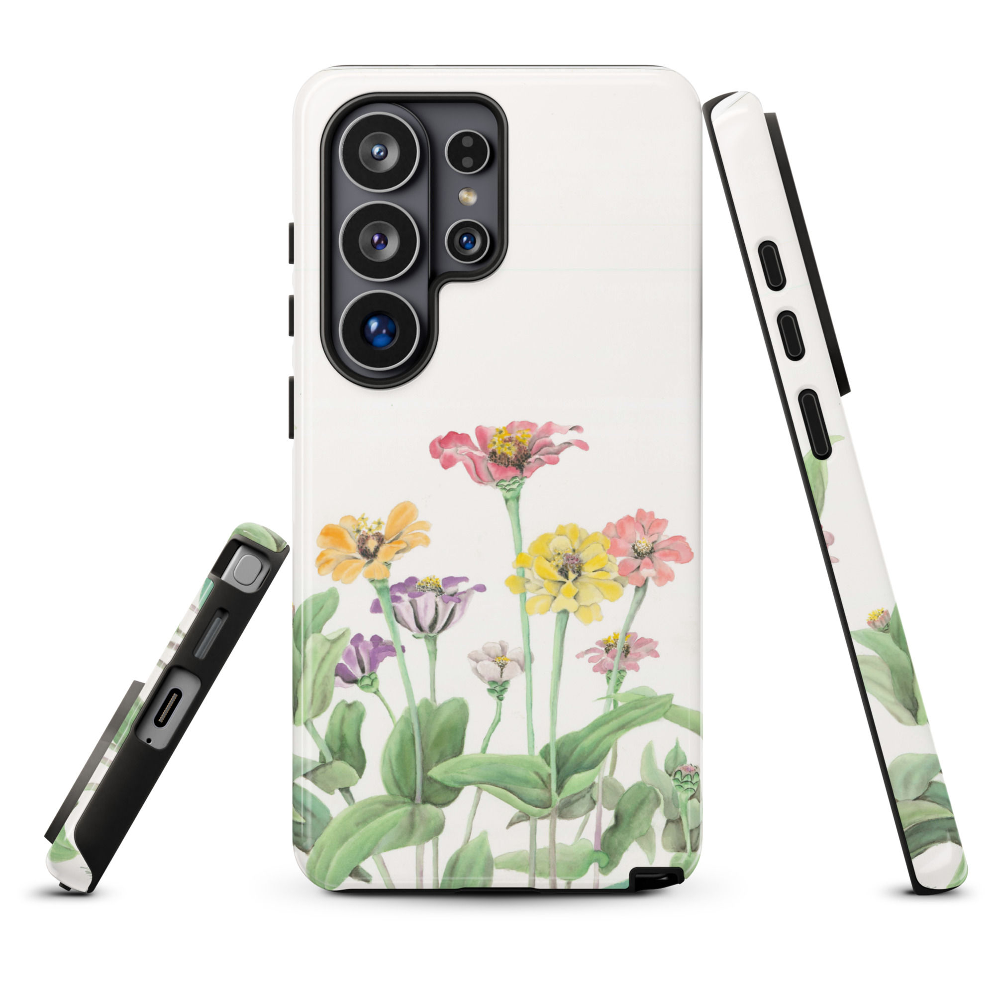 Zinnias Watercolor Samsung Phone Case | Botanical Floral Case