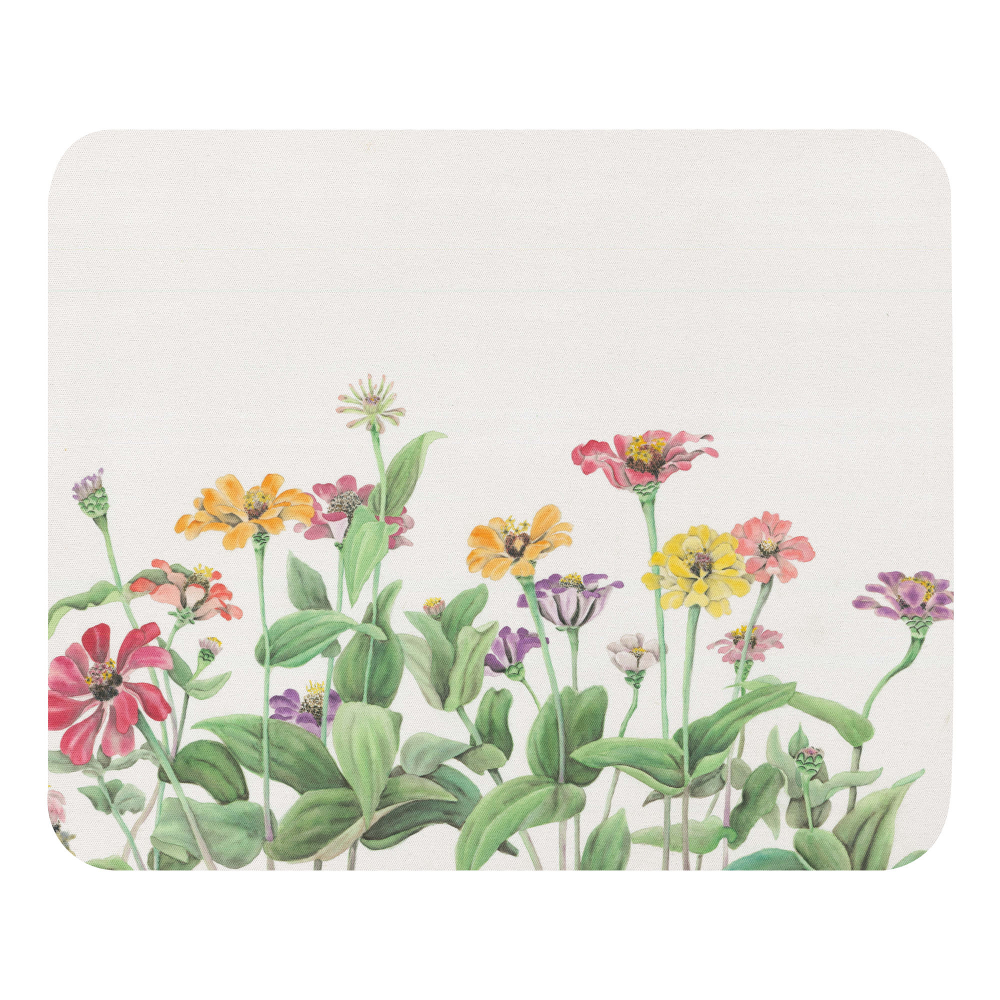 Zinnias Watercolor Mouse Pad | Botanical Floral Desk Accessory