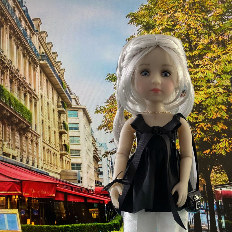 La tenue Onyx trouve parfaitement sa place dans l’élégant décor des terrasses des Champs-Élysées, portée par la poupée Fashion Friends Loona. Dans ce montage magnifique réalisé par Geneviève, la robe sublime Loona avec sa coupe parfaite et ses détails raffinés. L'atmosphère chic de Paris se marie à la sophistication de la tenue, créant une image d'une rare élégance, empreinte de charme et de luxe.

Un grand merci à Geneviève pour ce superbe montage, un véritable hommage à la magie de la collection Onyx.