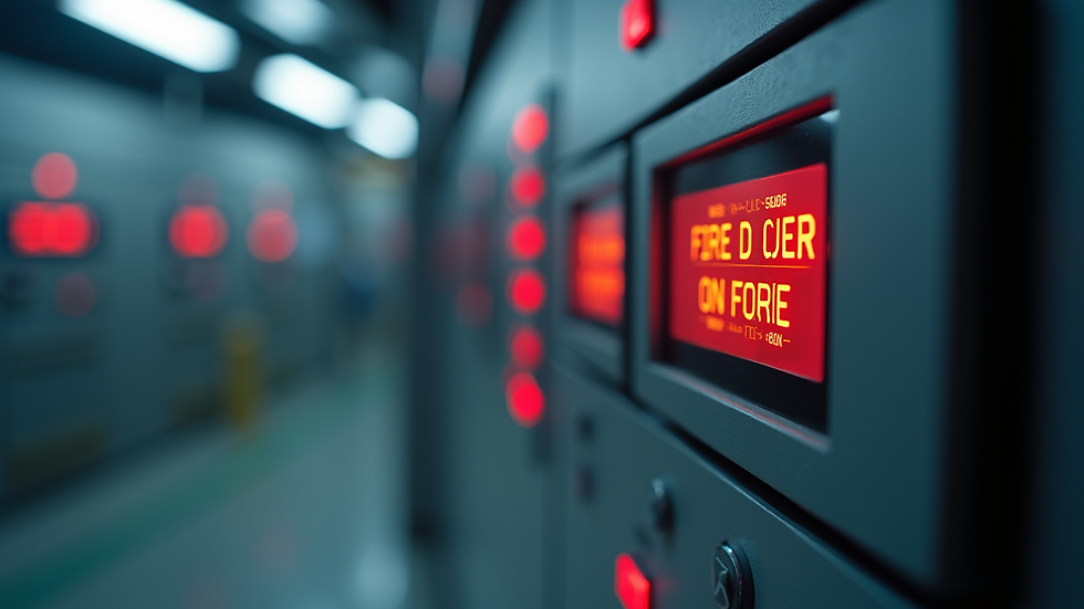 Eye-level view of fire detection control panel with digital display