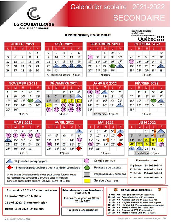 Calendrier Session Parlementaire 2023 Calendrier Et Horaire De L'école | Courvilloise.ca