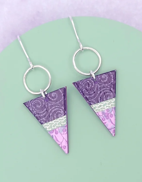 Triangle Earrings with Hooks - Purple Haze