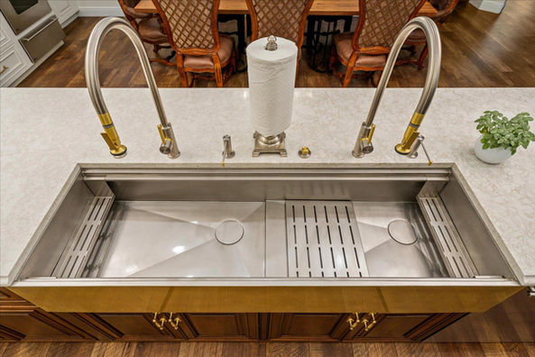 Harmony, dual drain single bowl dual tier workstation sink