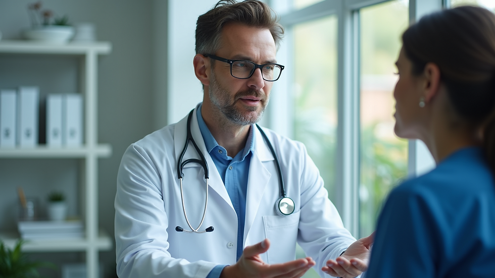 Eye-level view of a healthcare professional discussing a treatment plan with a patient