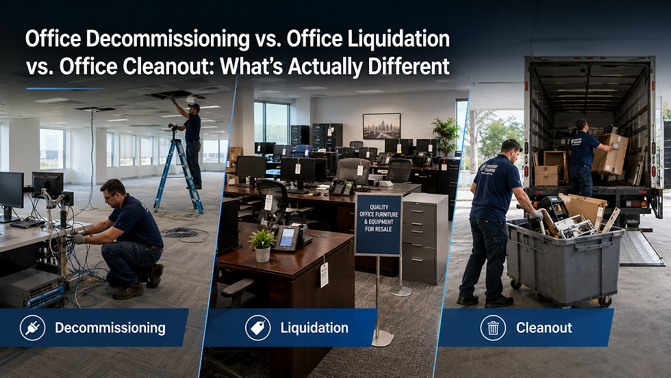 Image of Office Decommissioning vs. Office Liquidation vs. Office Cleanout in process.