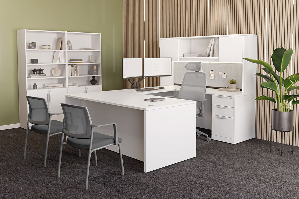 U-Shape Executive Desk with Hutch & Additional Bookcases