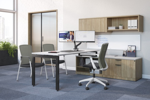 Straight Desk with Low Storage Credenza & Wall Mounted Hutch with ...