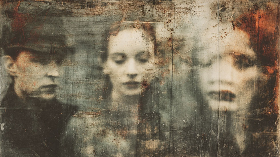 A man and two women diffused in a fog.