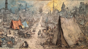 Tents, homeless, dystopian city.