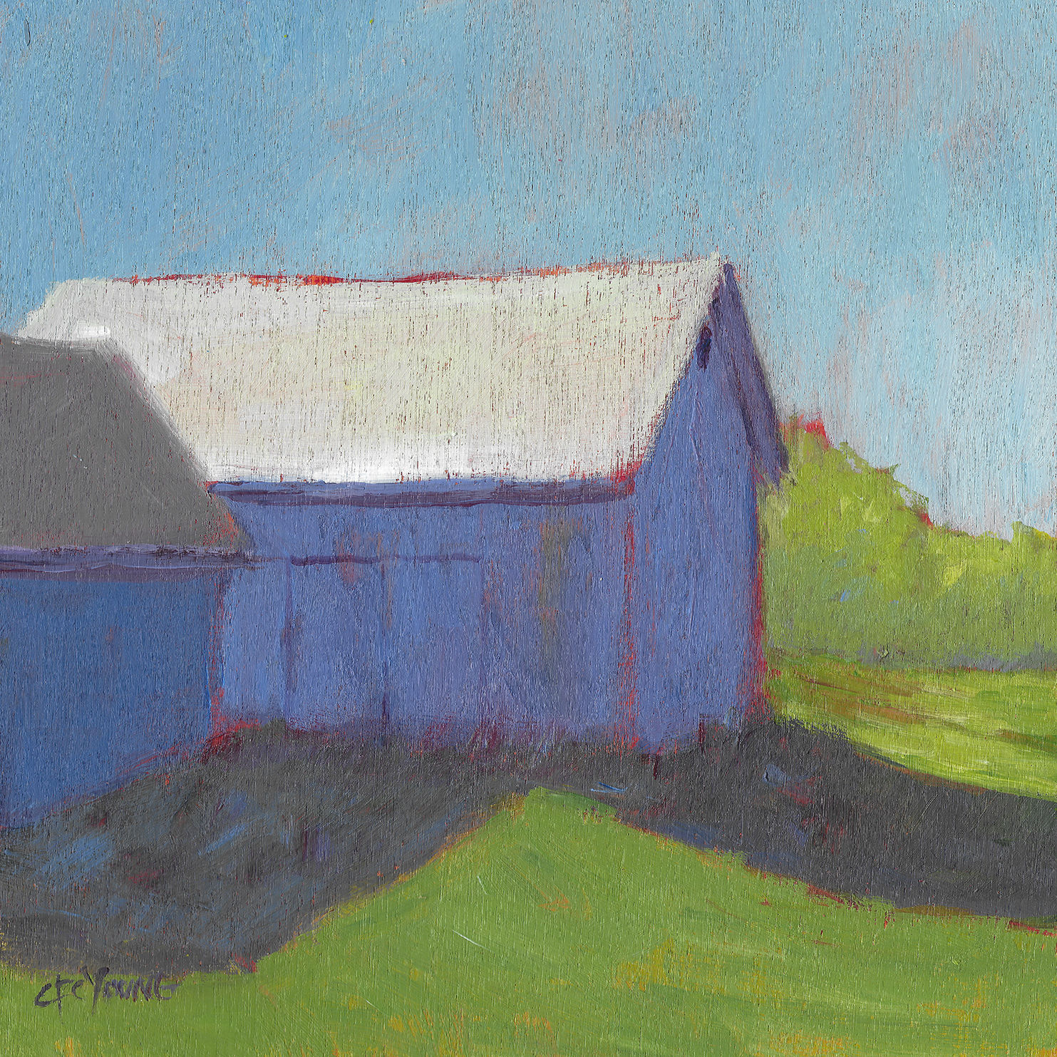 Blue Suede Barns, 6" x 6" x 7/8" Acrylic on Wood Cradle