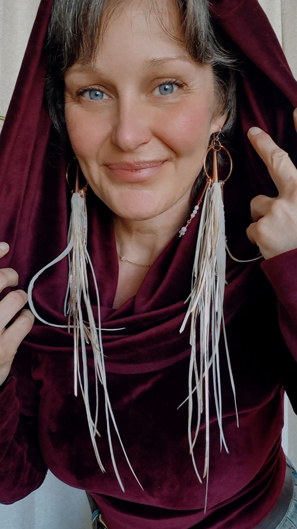 Thumbnail: 'Where the Wild Things Roam' (Silver) - Handmade leather, feather, and gemstone earrings