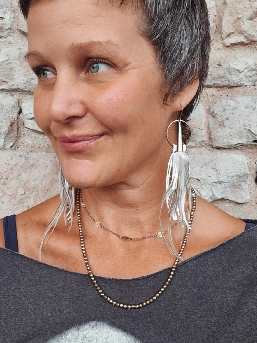 'Winter' - Handmade leather, feather, and Labradorite gemstones