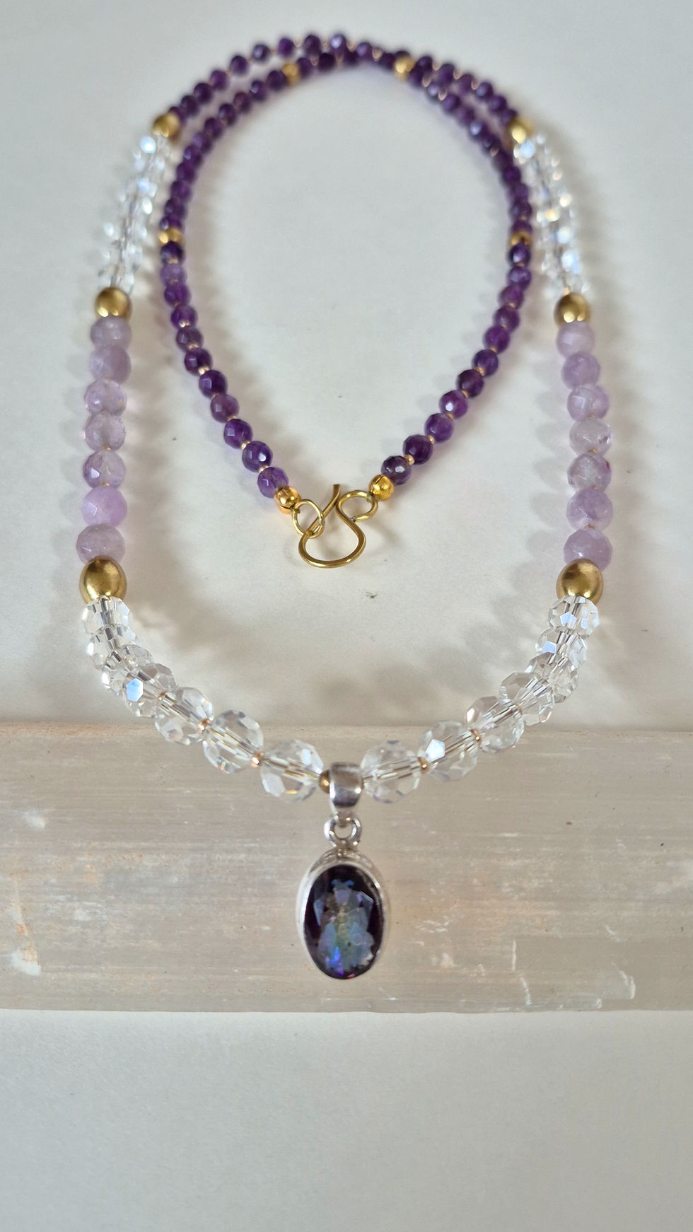 Thumbnail: 'Into the Mystic' - Mystic Topaz, Amethyst, and Vintage Crystal Necklace / Wrap-Bracelet