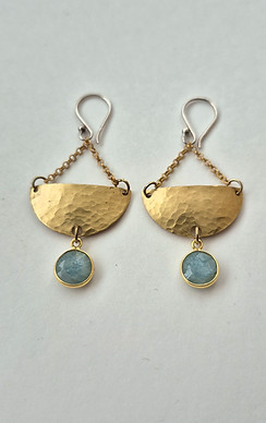 'Amphora' - Handmade Brass +Aquamarine Earrings by Corey Jill
