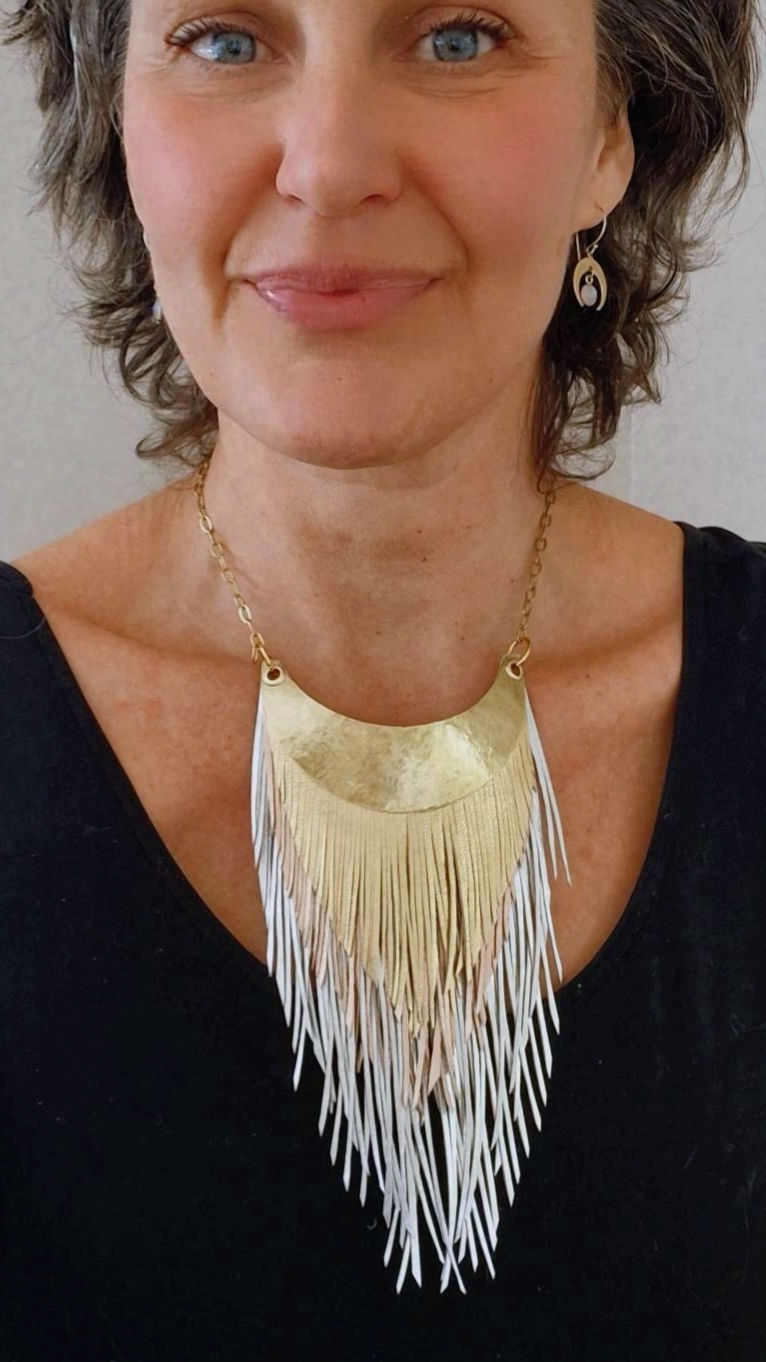 'Solid Gold' - Handmade Brass +Metallic Leather Fringe