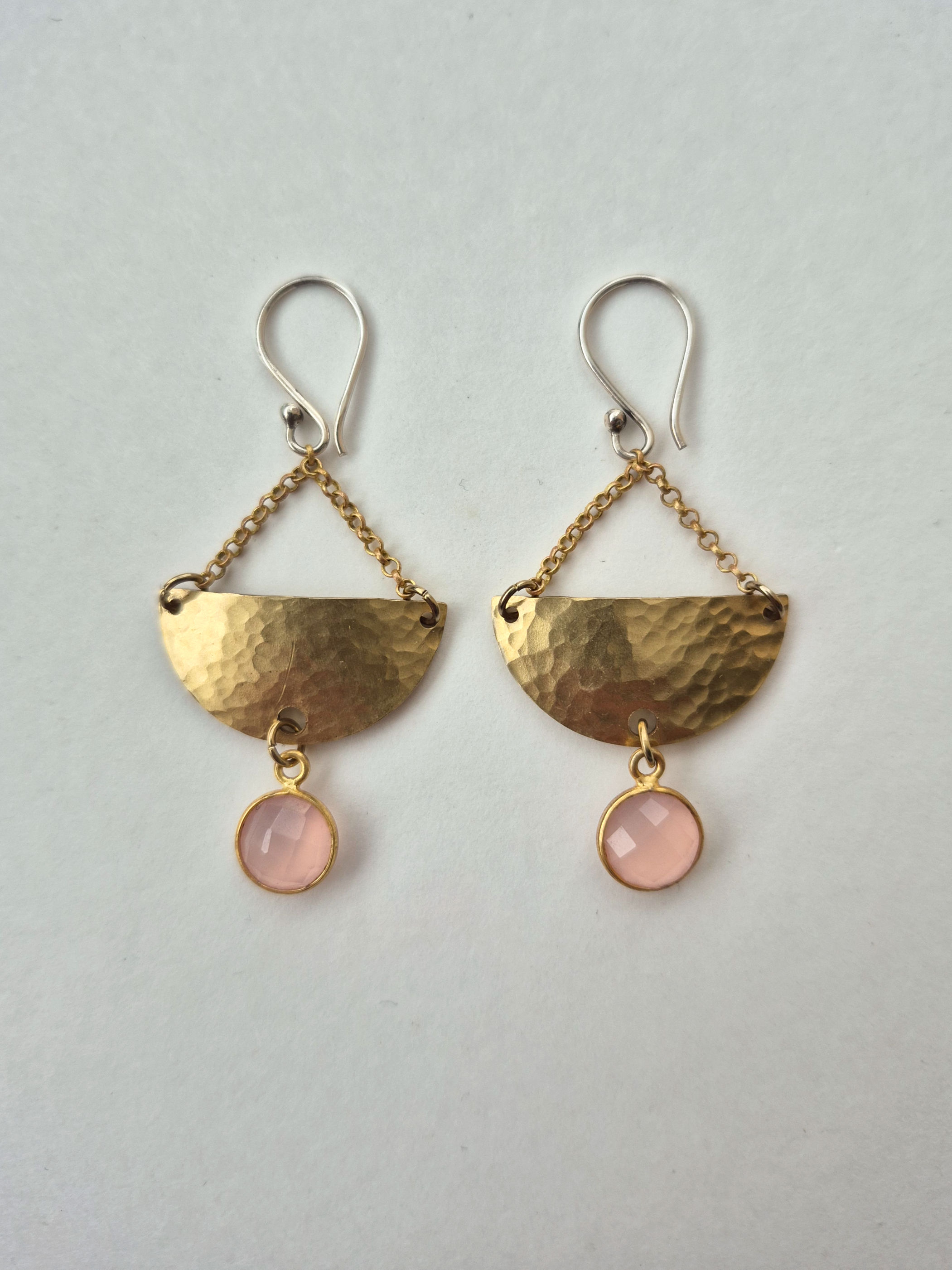 'Amphora' - Brass + Pink Chalcedony Earrings