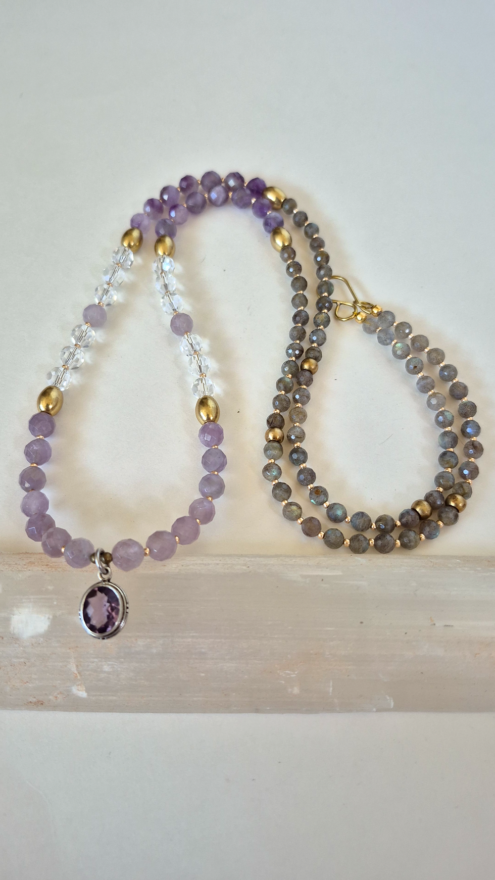Thumbnail: 'Hope for Things to Come ' - Lavender Amethyst, Labradorite, and vintage Crystal multi-wear necklace and wrap-bracelet.